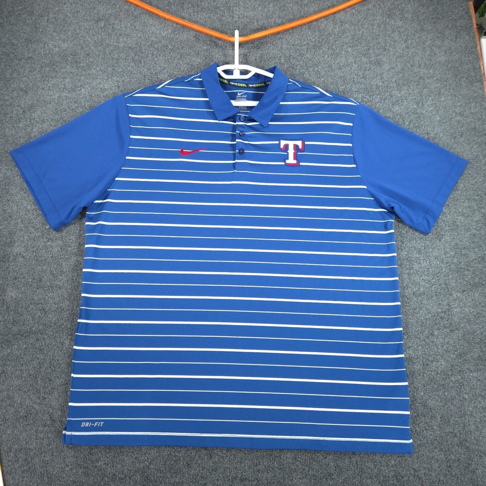 Texas Rangers Nike Dri-FIT Men's 2XL Blue White Striped Polo Shirt MLB